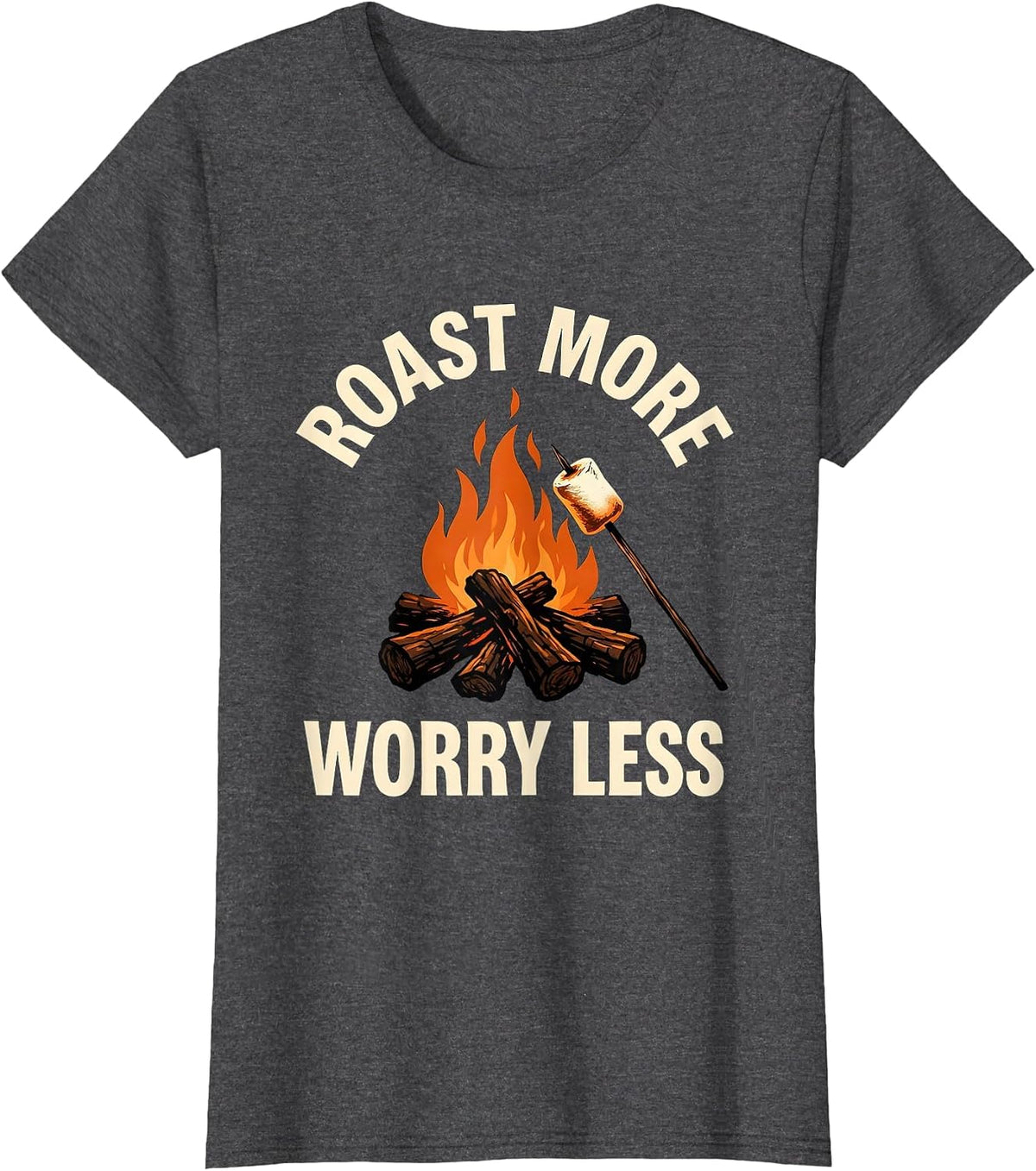Women's Roast More Worry Less Coffee Lover Design T-Shirt - Dark Heather Grey