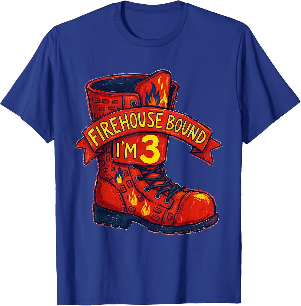 Men's Firehouse Bound, I'm 3 Naive Kidcore Firefighter Birthday T-Shirt - Royal Blue