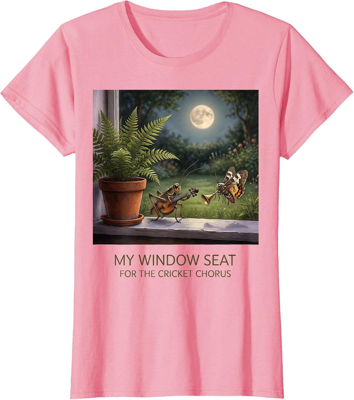 Women's My Window Seat For The Cricket Chorus Vintage Insect Nature T-Shirt - Pink