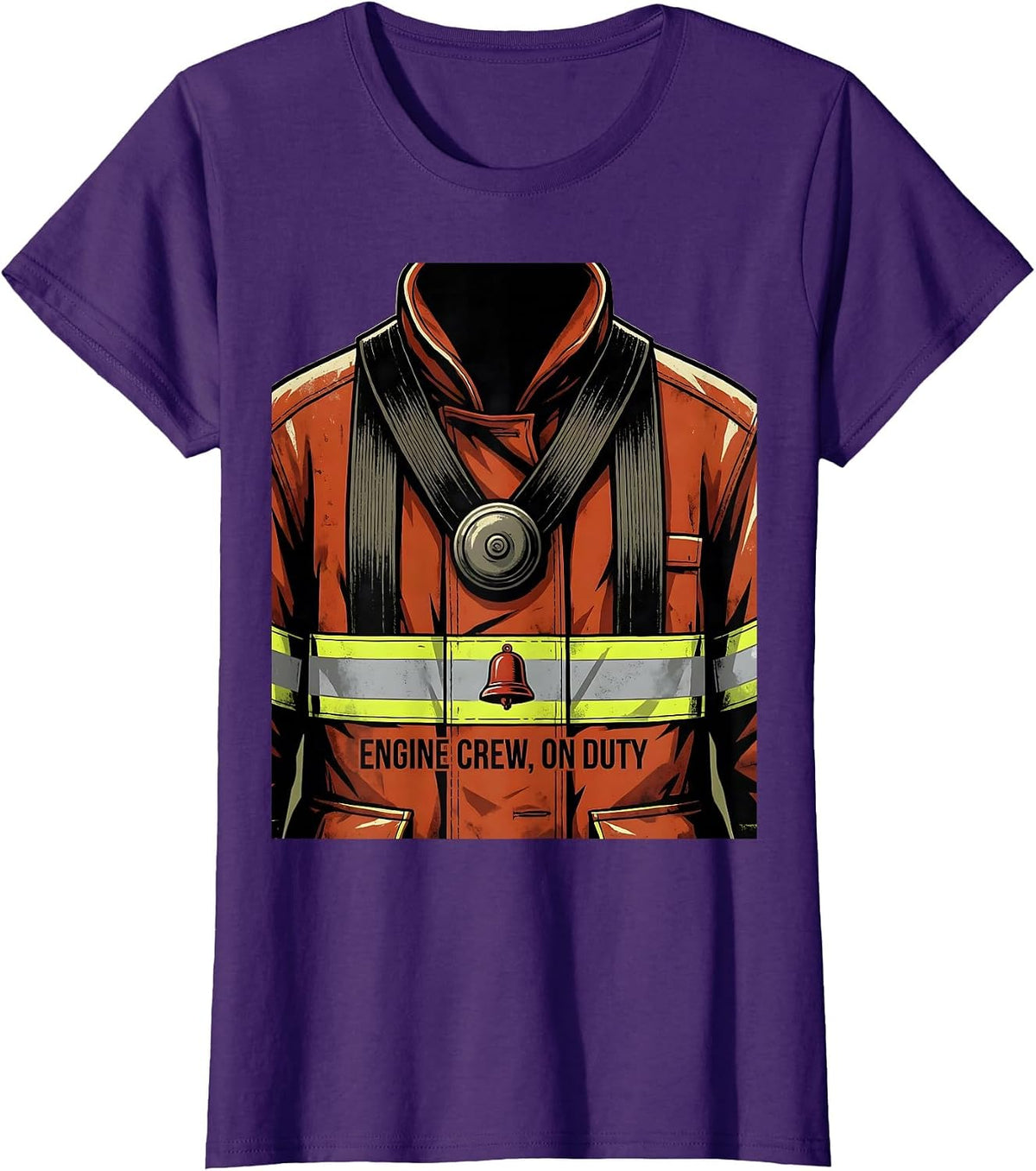 Women's ENGINE CREW ON DUTY Vintage Firefighter Humor Fireman Pride T-Shirt - Purple