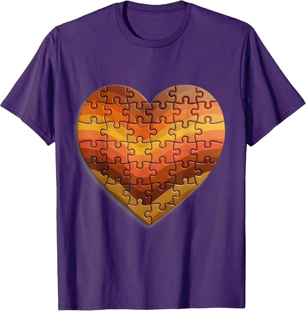 Men's Down Syndrome Awareness Puzzle Piece Heart T-Shirt - Purple