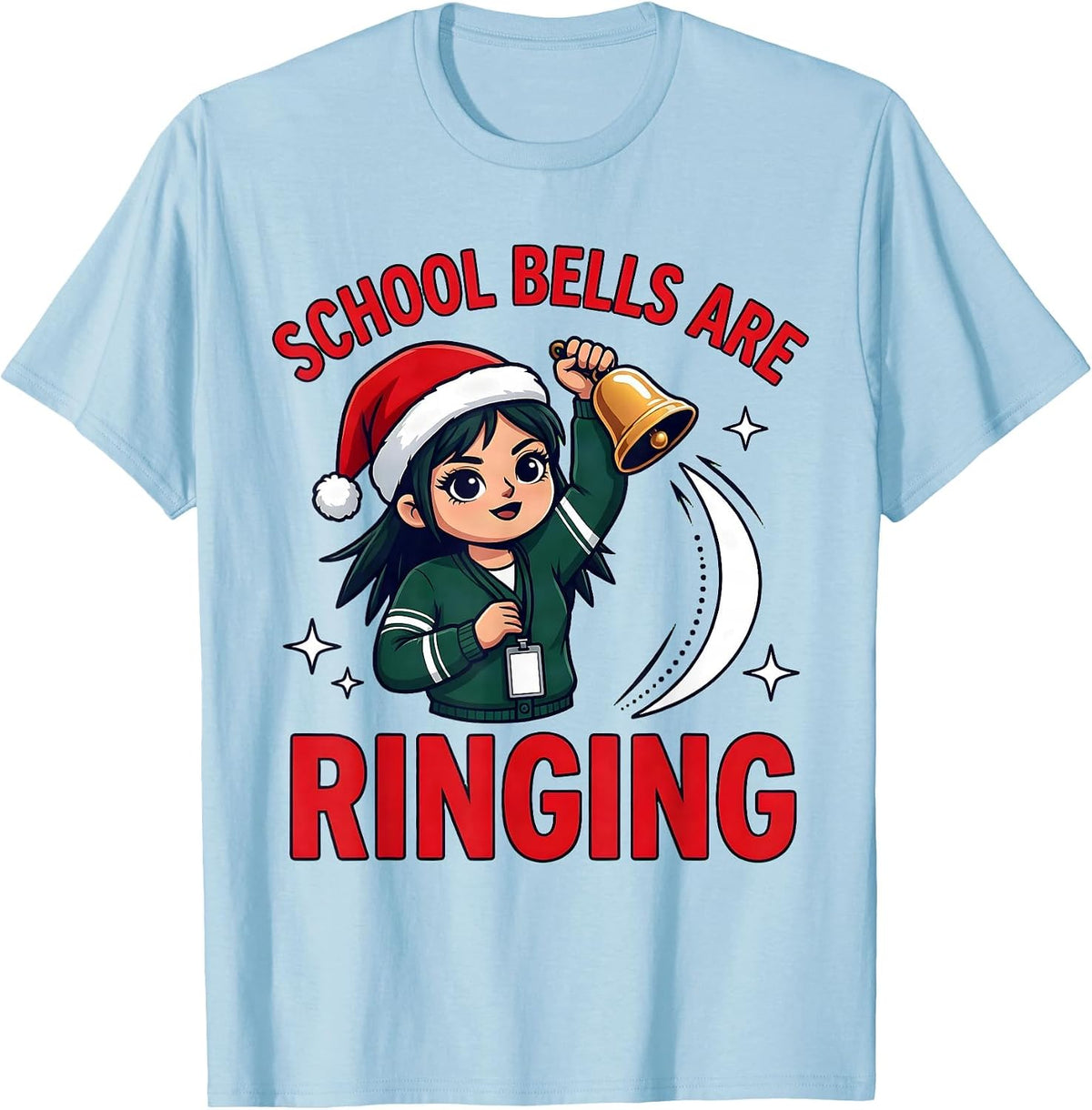 Men's SCHOOL BELLS ARE RINGING Funny Cartoon Teacher Christmas T-Shirt - Baby Blue