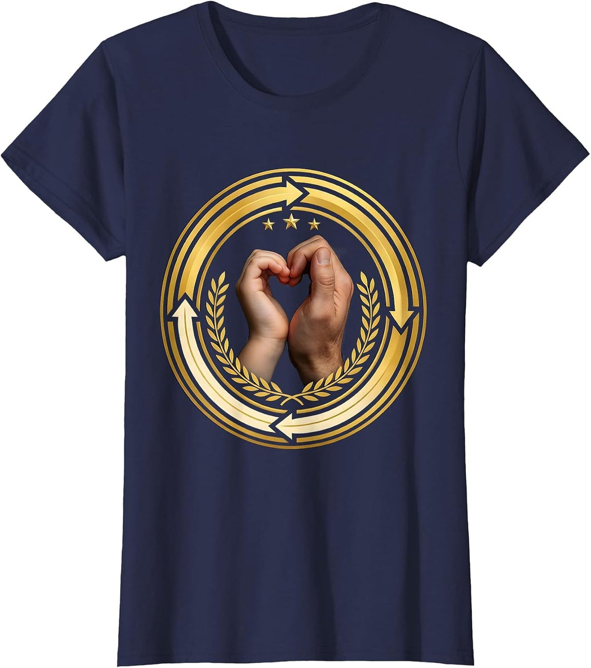 Women's Down Syndrome Awareness Small Hand in Large Hand T-Shirt - Navy Blue