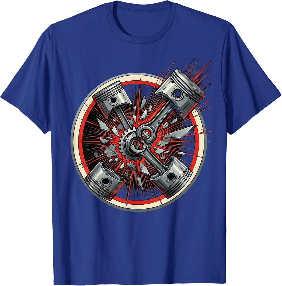 Men's Piston and Crankshaft Mechanical Exploded View T-Shirt - Royal Blue