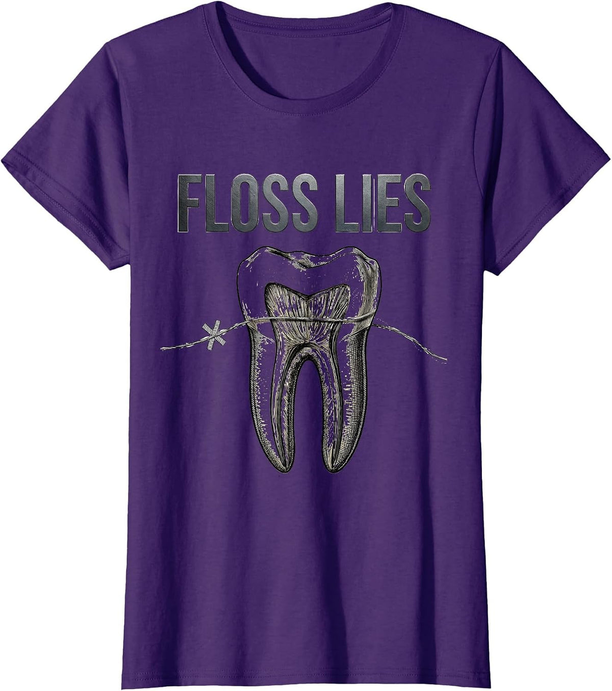 Women's Floss Lies Botanical Dental Hygienist Humor Dental Assistant T-Shirt - Purple
