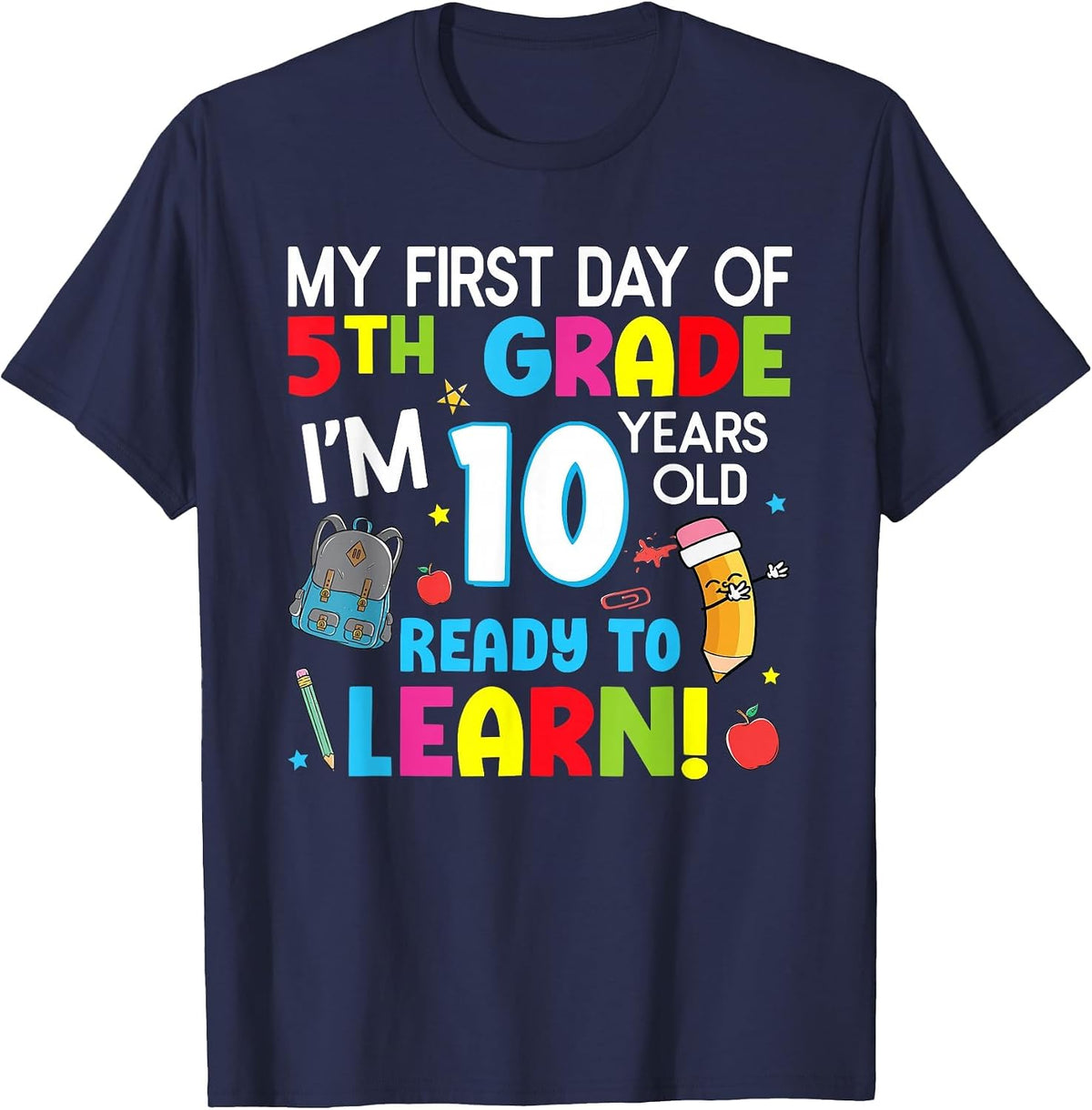 My First Day of 5th Grade Shirt for Girls Boys Back to School Fifth Grade Tee T-Shirt - Navy Blue