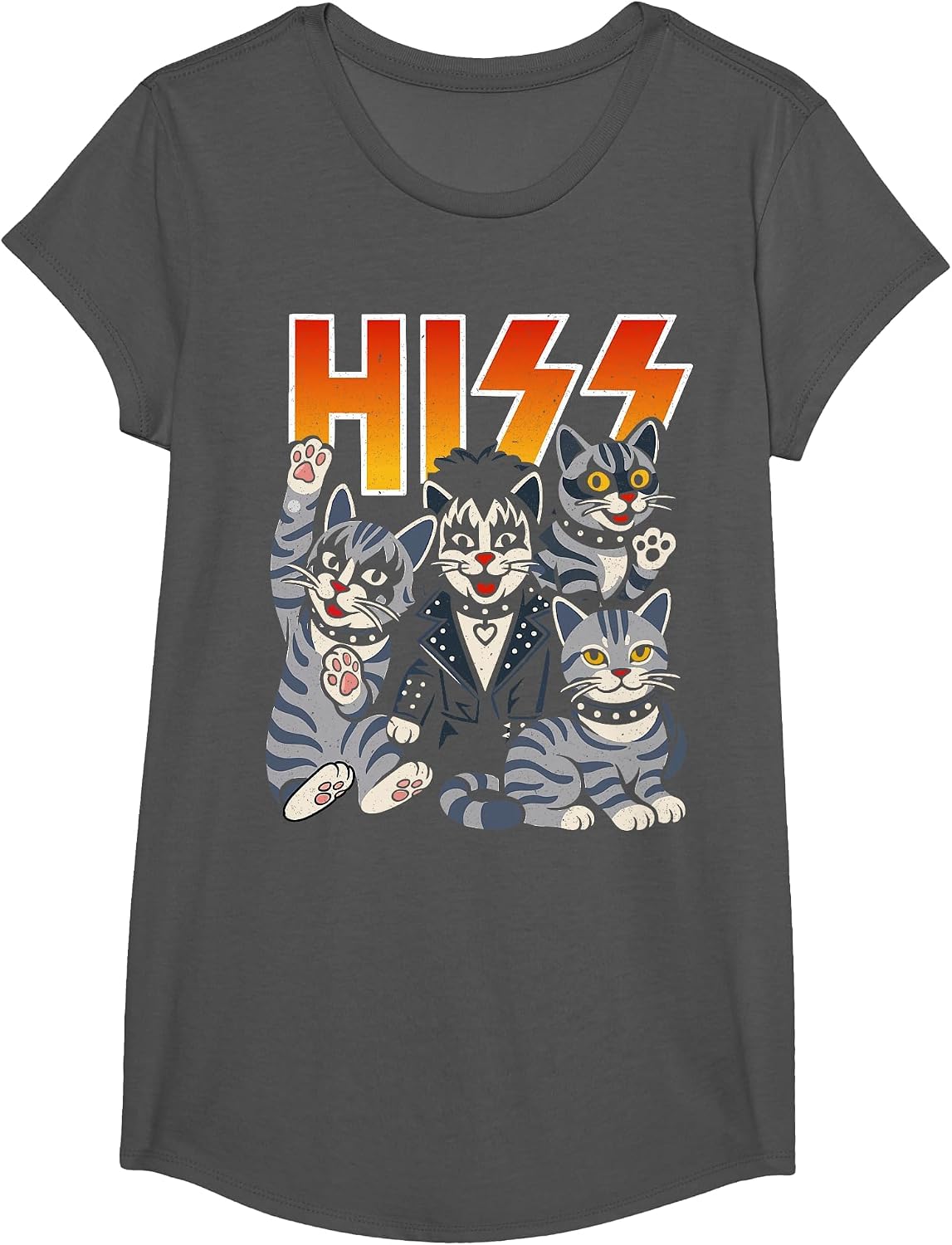 Hiss Cats Rock Kittens Kitty Rocking Music Cat Lovers T-Shirt - Girls Asphalt Grey