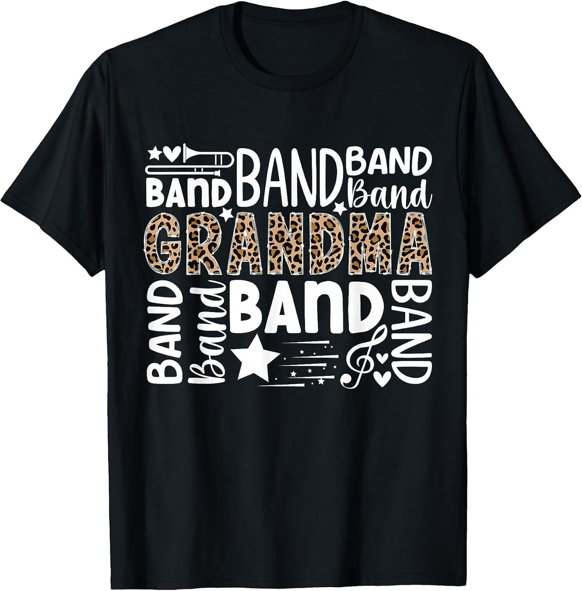 Band Grandma Leopard Marching Band Grandma T-Shirt - Black