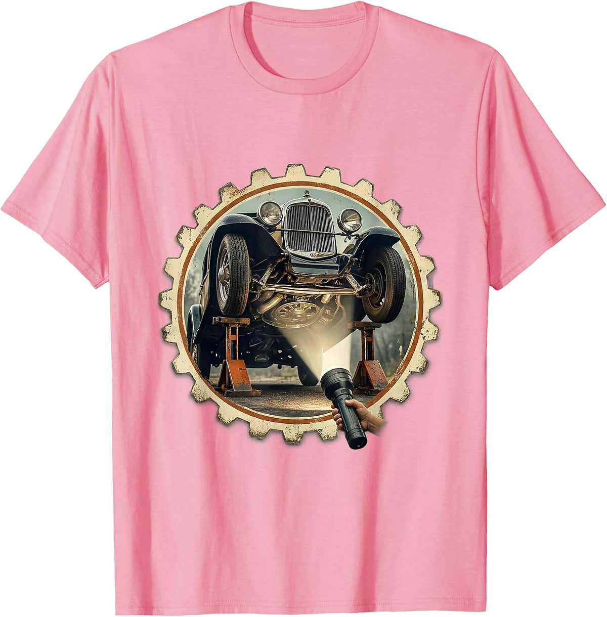 Men's Teach Kids to Change Oil Mechanic Graphic Tee T-Shirt - Pink