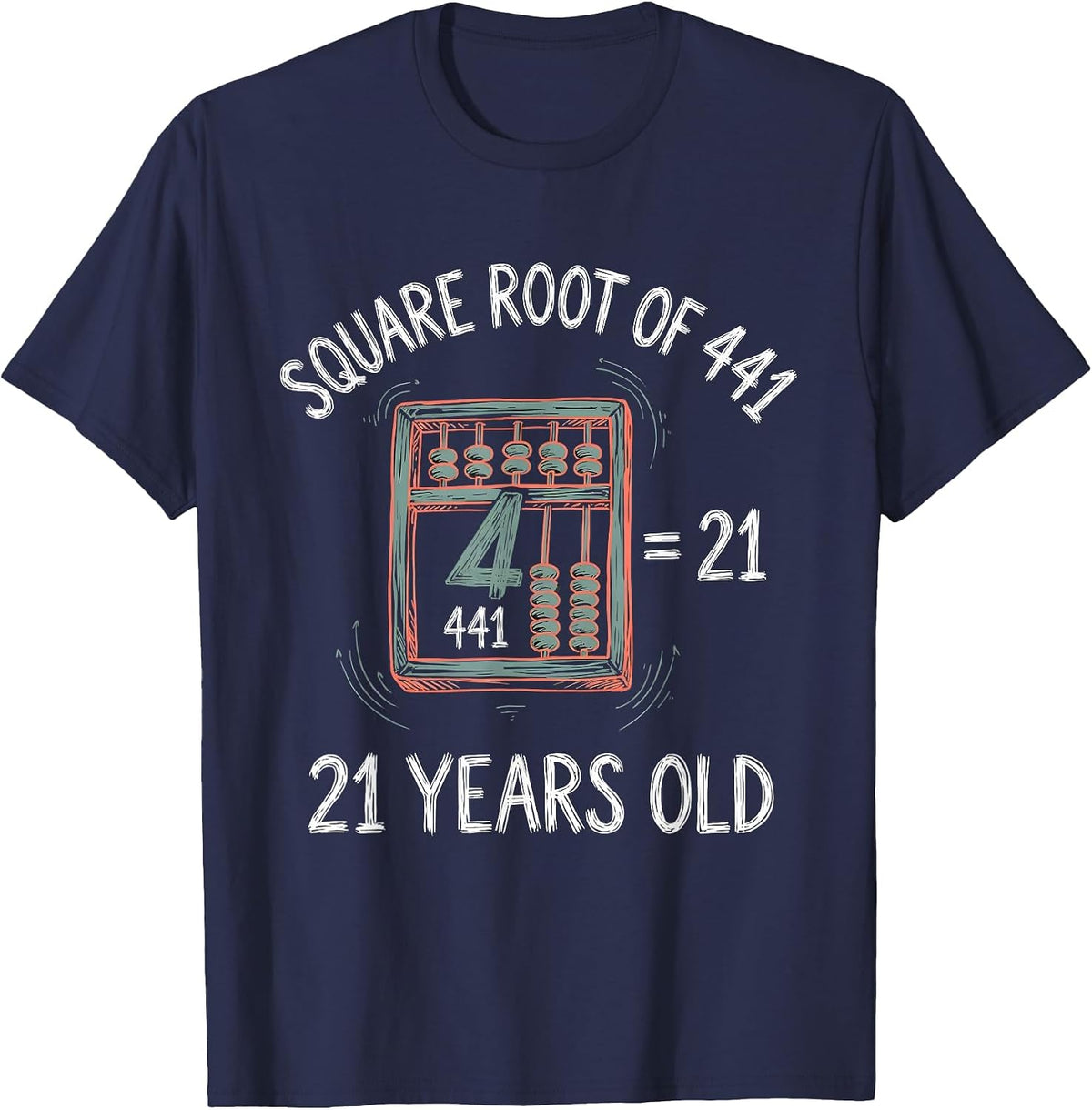 Men's Square Root Of 441 21 Years Old Math Birthday Age Pun T-Shirt - Navy Blue