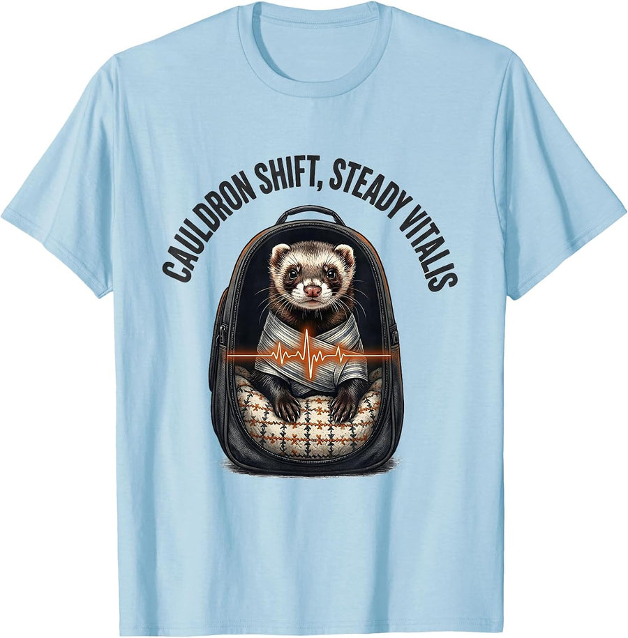 Men's Cauldron Shift Steady Vitals Funny Vet Tech Veterinary T-Shirt - Baby Blue