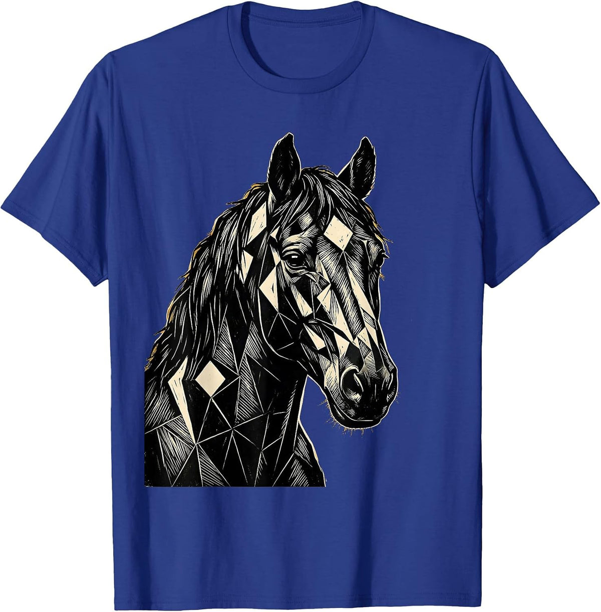 Men's Geometric Horse Head Portrait Illustration T-Shirt - Royal Blue