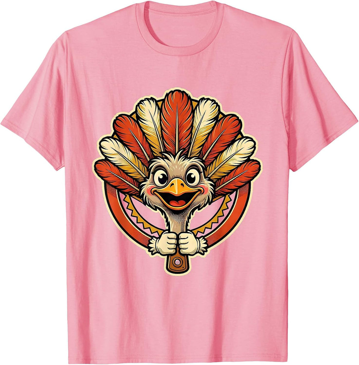 Men's Showgirl Era Ostrich Feather Fan Illustration T-Shirt - Pink
