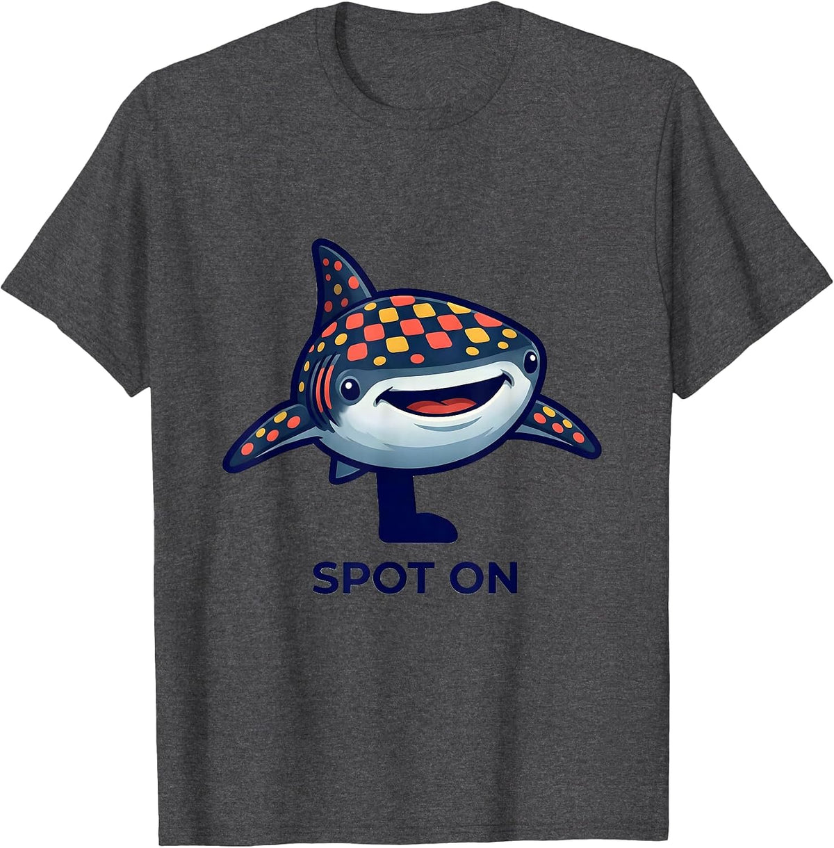 Men's Spot On Cheerful Whale Shark Mascot Ocean Wildlife Humor T-Shirt - Dark Heather Grey
