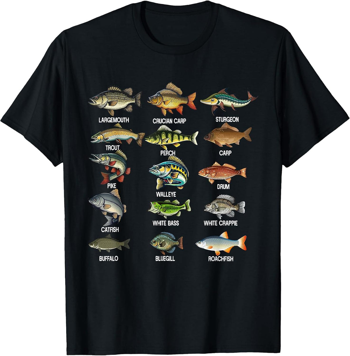 Fish Types Freshwater Fish Fisherman T-Shirt - Black