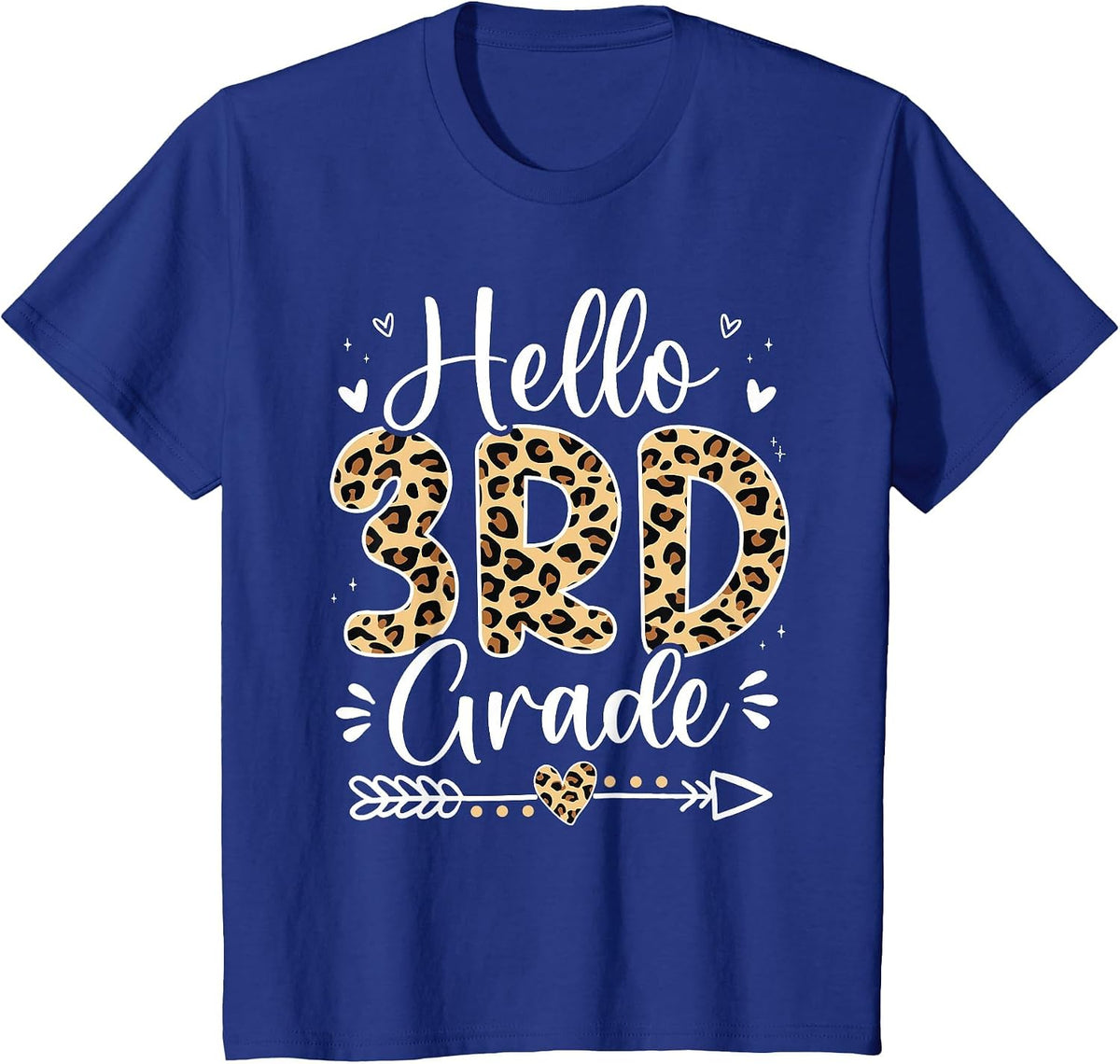 Hello 3rd Grade Leopard Teacher Student Back to School Girls T-Shirt - Royal Blue