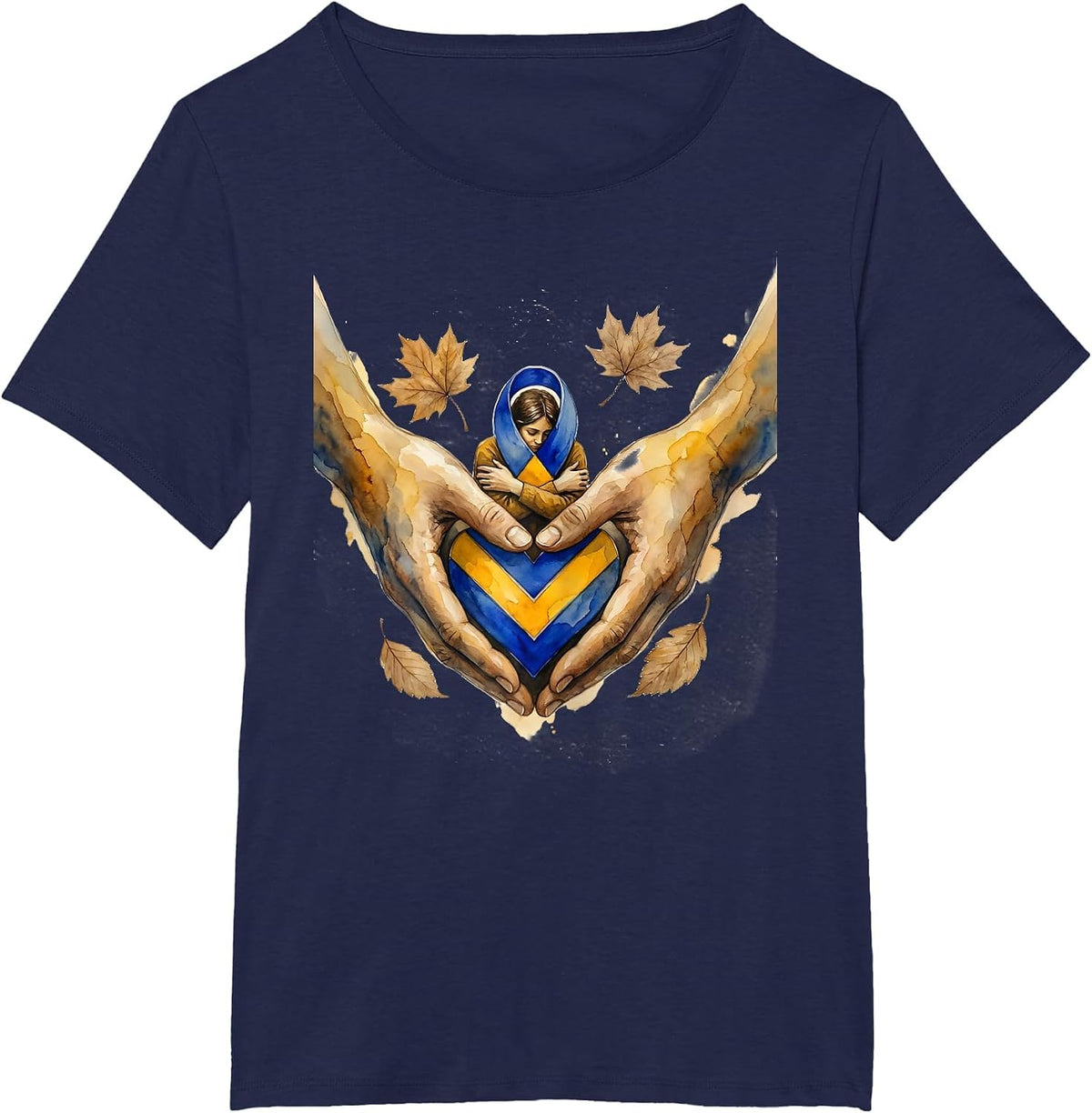 Women's Down Syndrome Support Embrace Watercolor October Awareness T-Shirt - Navy Blue