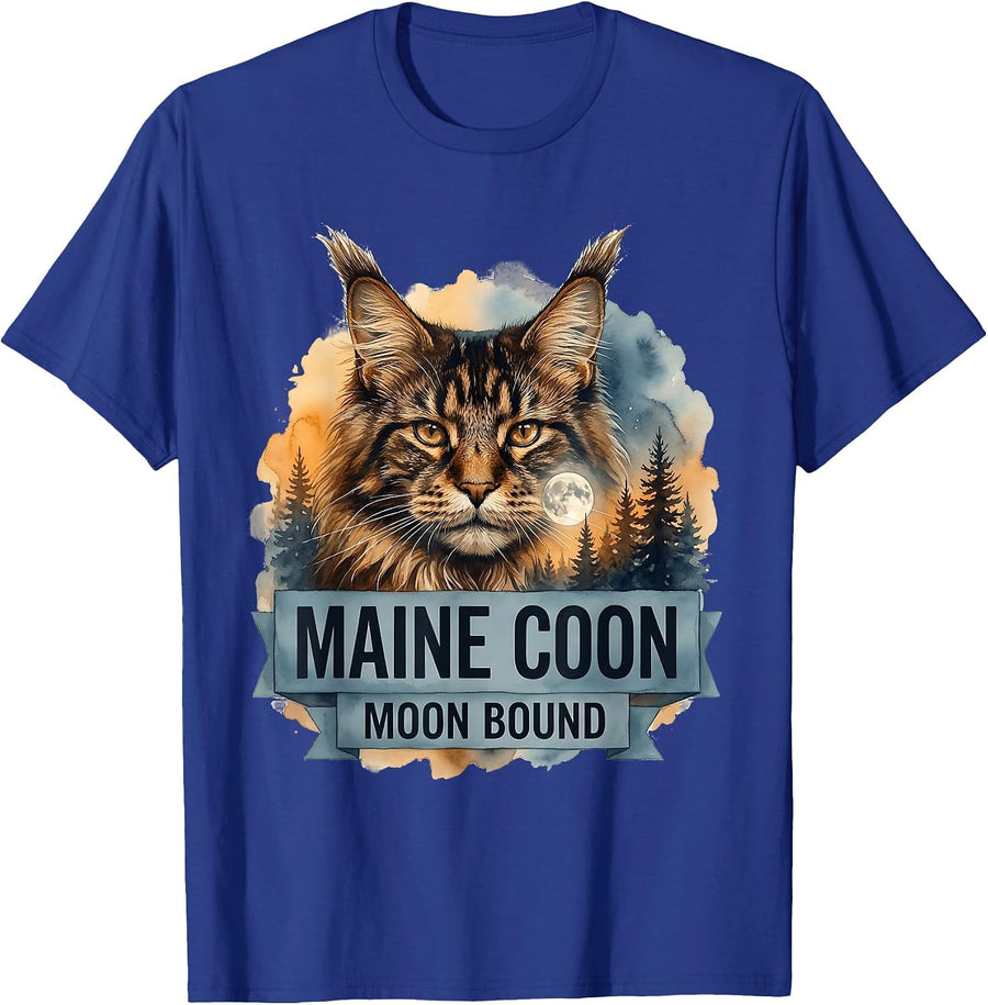 Maine Coon Moon Bound Mystical Pet Breed Design T-Shirt - Royal Blue