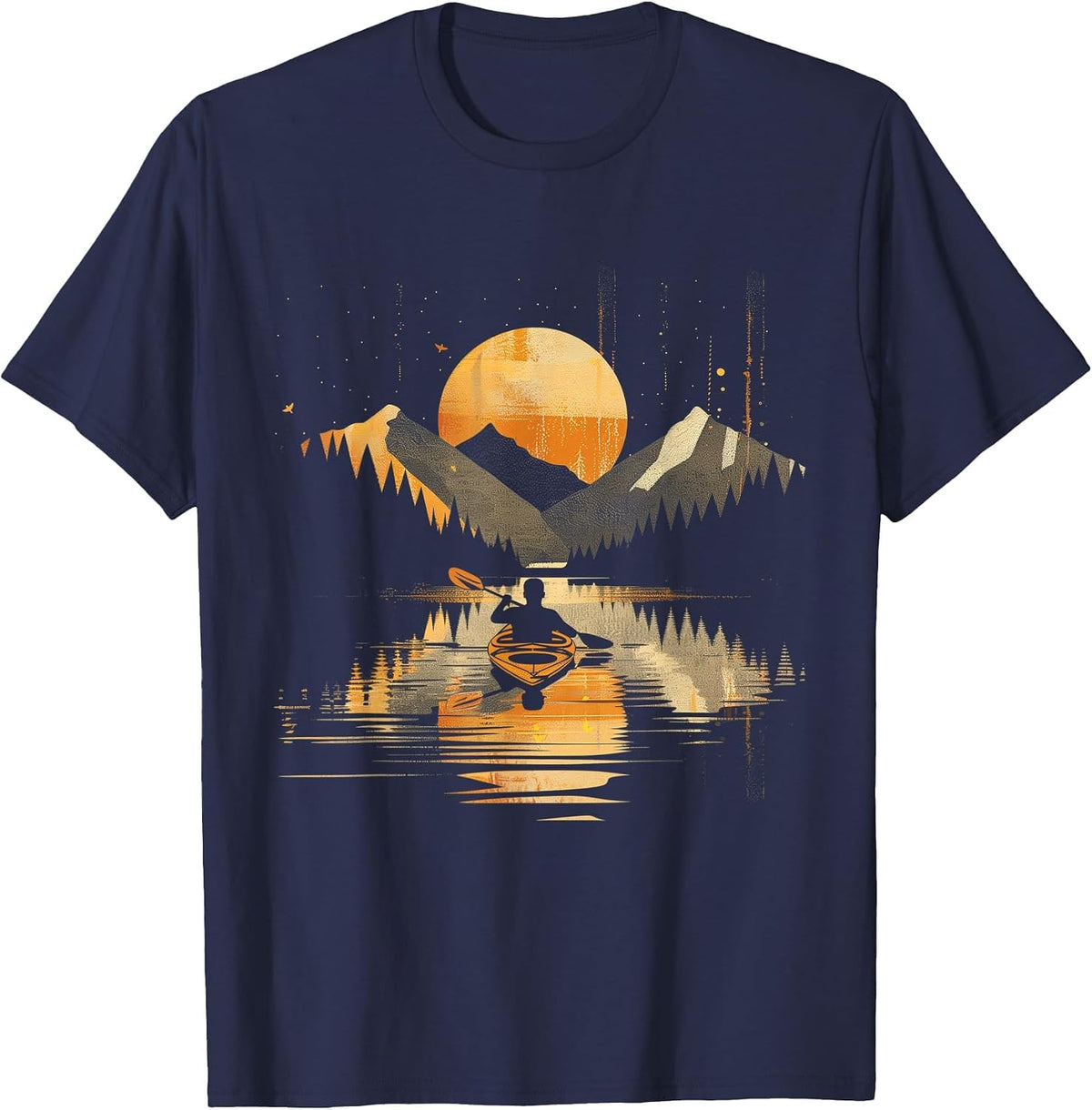 Kayaking Vintage Retro Mountains Canoe Canoeing Kayak T-Shirt - Navy Blue