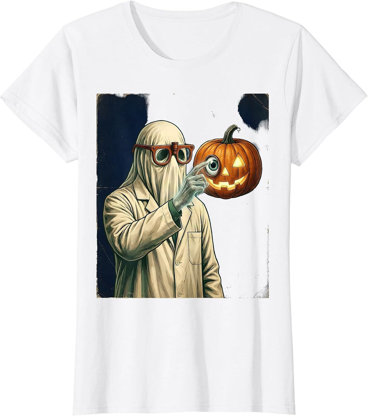 Ghost Optometrist Vintage Halloween Eye Doctor T-Shirt - White