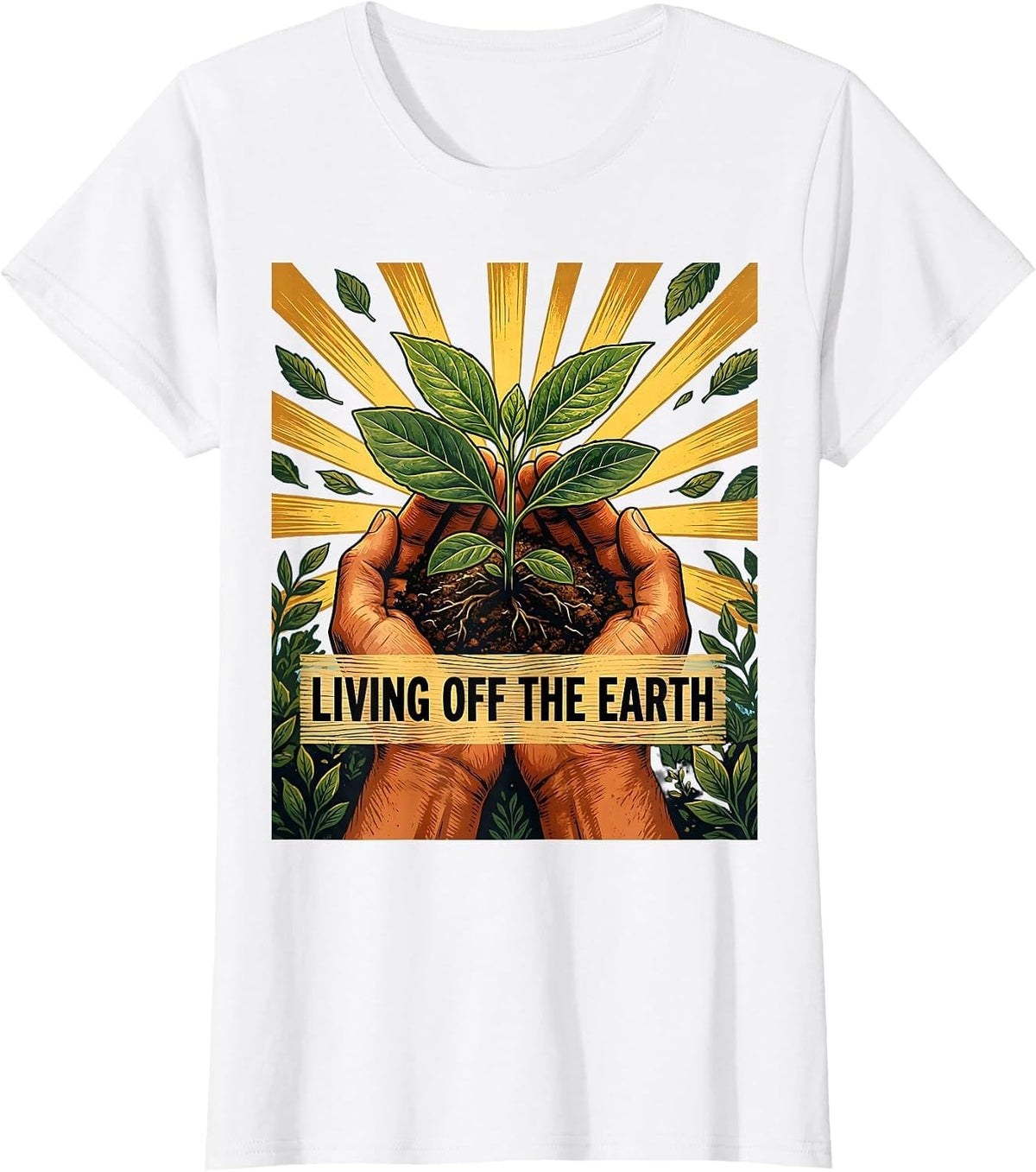 Women's Living Off The Earth Hippie Nature Design T-Shirt - White