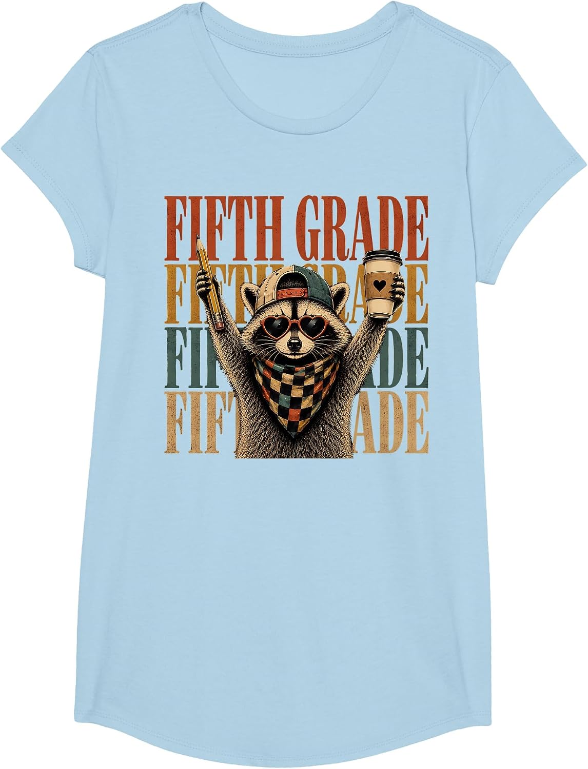 Fifth Grade Racoon Teacher Feral Raccoon Back to School T-Shirt - Girls Baby Blue