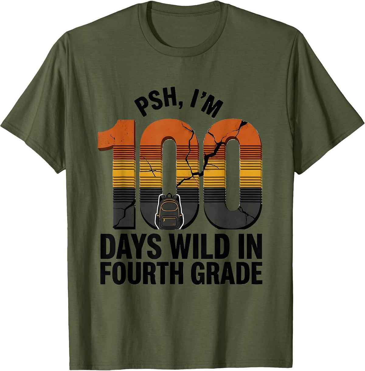 Men's Psh, I'm 100 Days Wild In Fourth Grade Retro Teacher T-Shirt - Olive Green