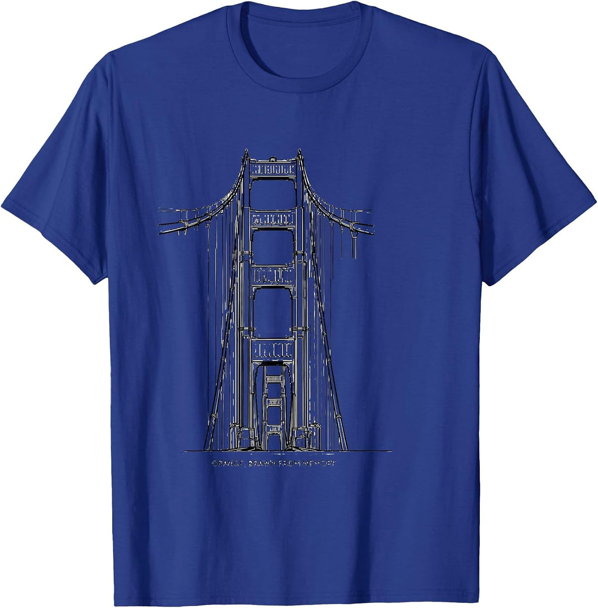 Men's Orange Drawn From Memory Line Art Golden Gate Bridge T-Shirt - Royal Blue