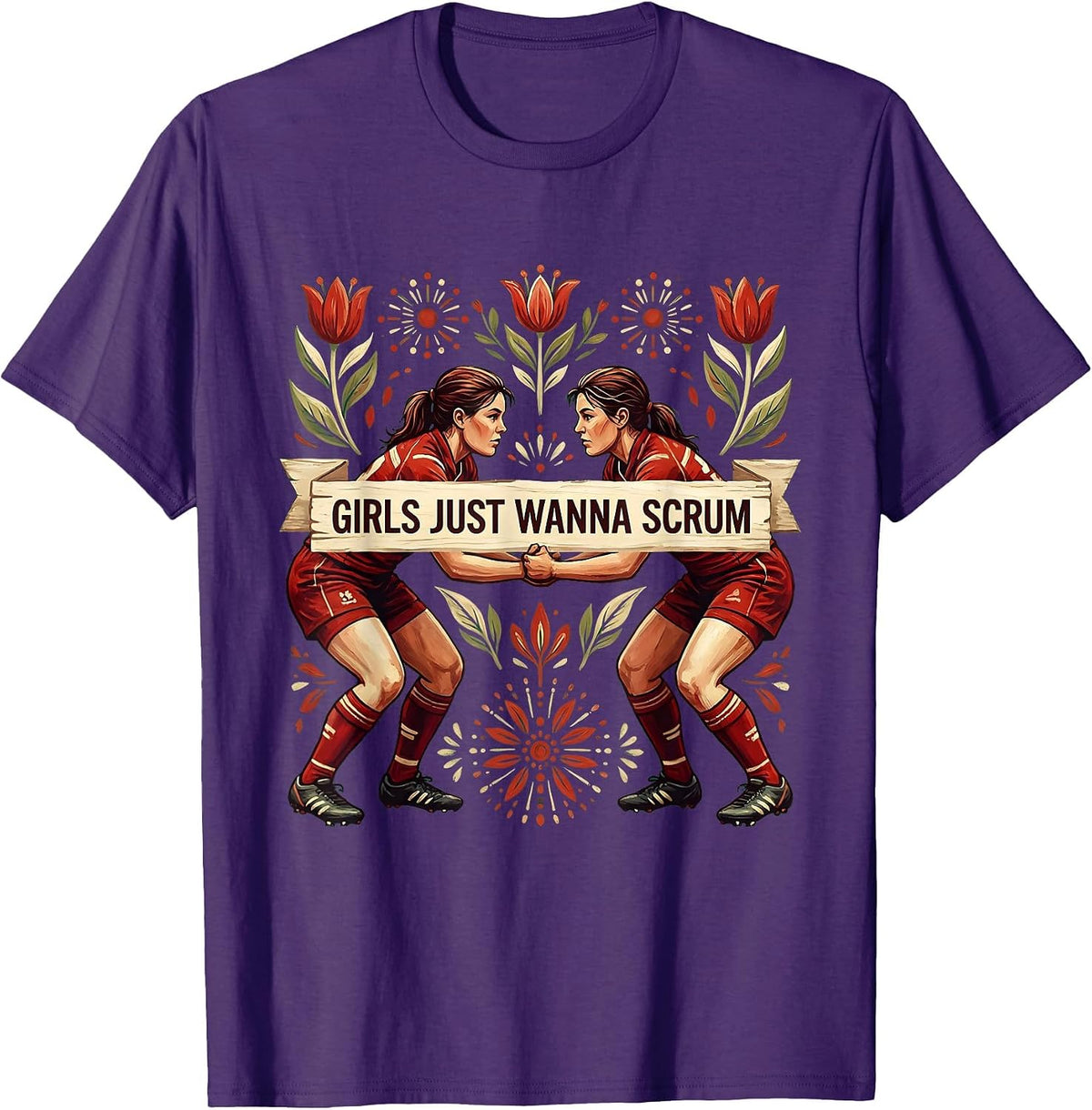 Girls Just Wanna Scrum Rugby Fan Design T-Shirt - Purple