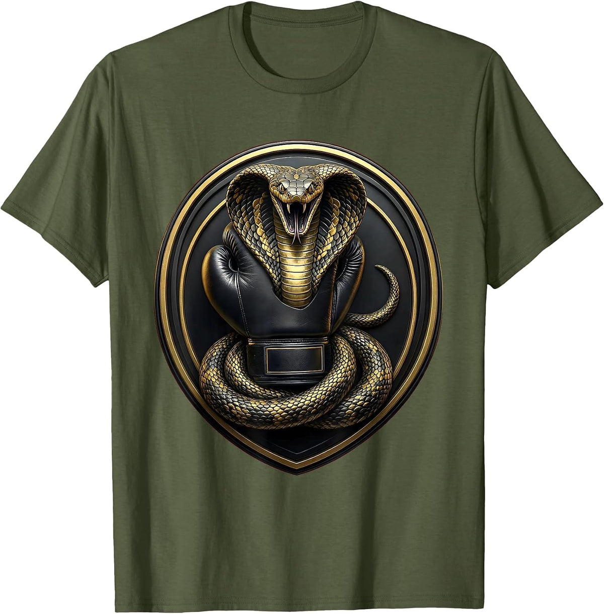 Cobra Snake Coiled Boxing Glove Graphic T-Shirt - Olive Green