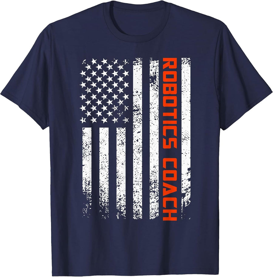 American Robotics Coach Engineer Robot Science Roboticist T-Shirt - Navy Blue