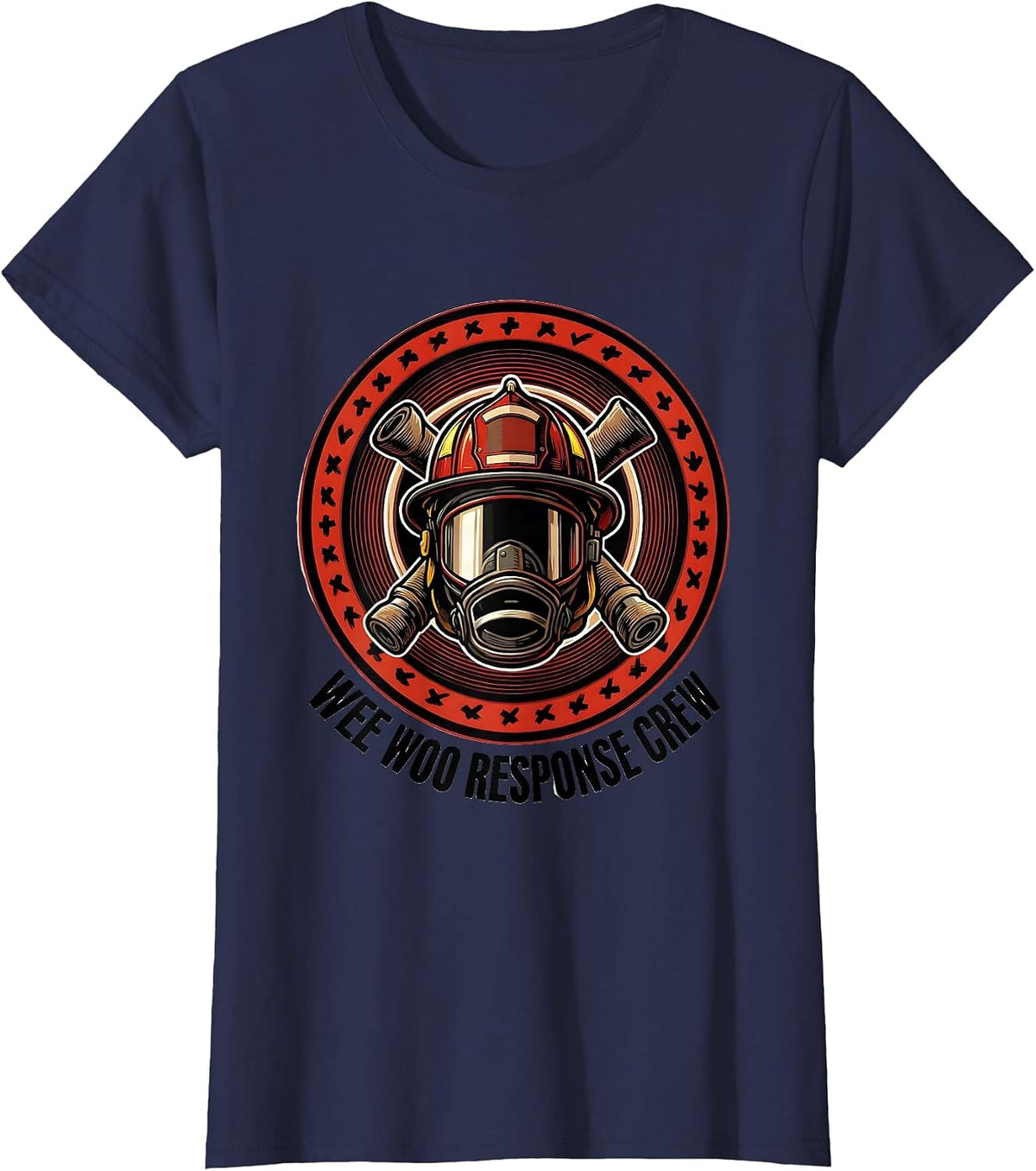 Women's Wee Woo Response Crew Funny Firefighter Gift Crewmate Badge T-Shirt - Navy Blue