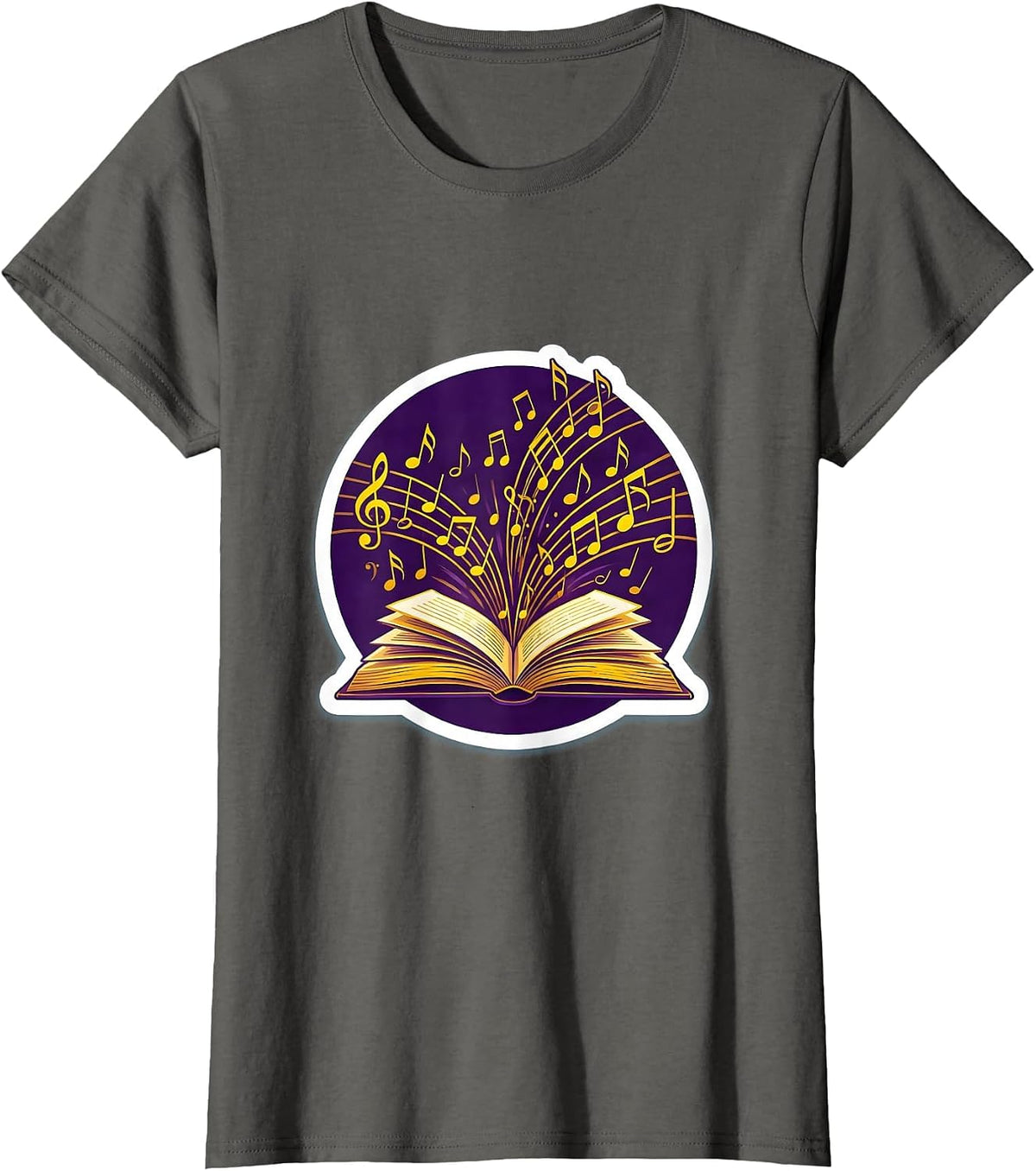 Women's Music Teacher Gift Music Notes Flying From Book T-Shirt - Asphalt Grey