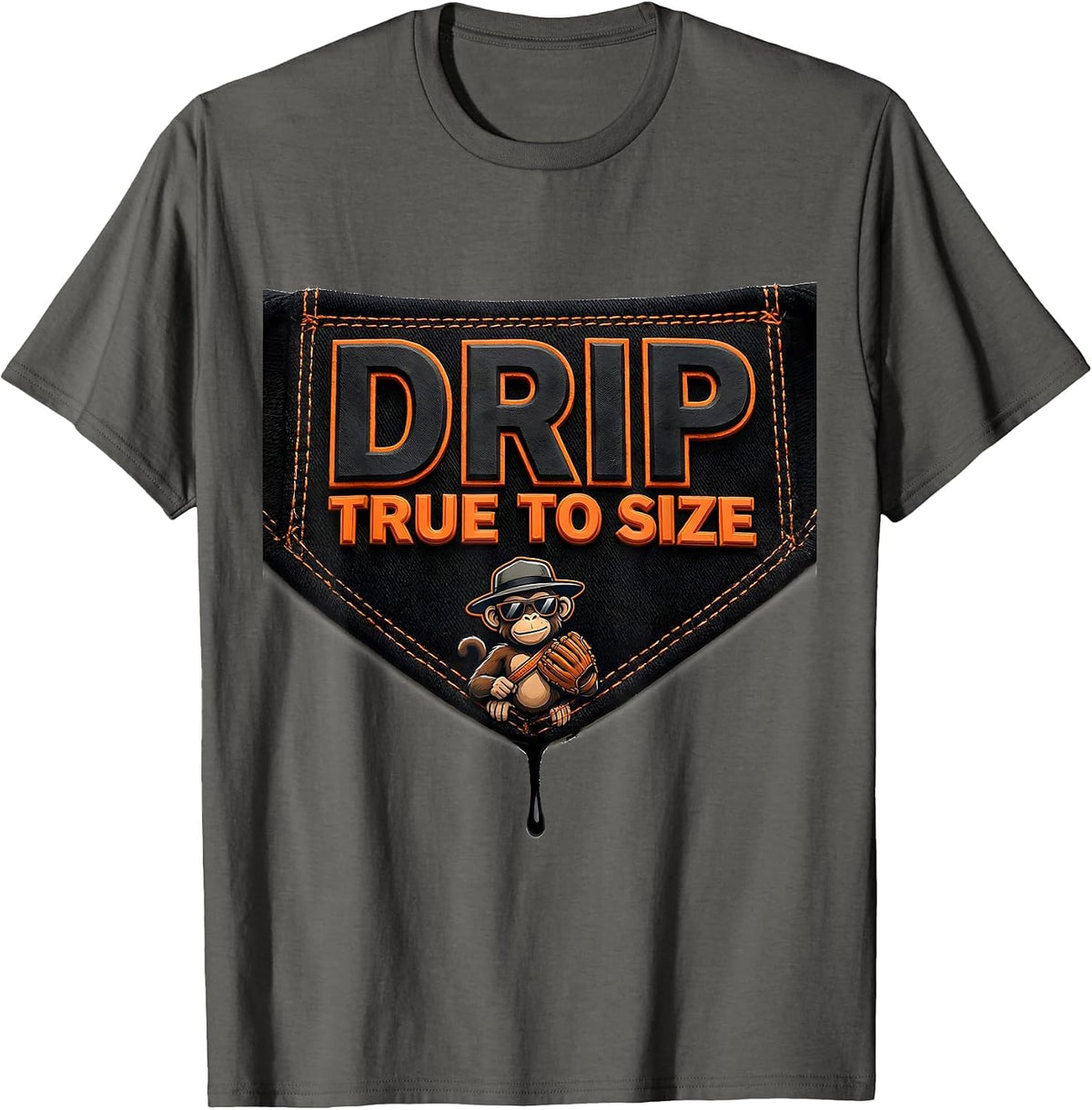 Men's Drip: True To Size Funny Monkey Baseball Youth Streetwear T-Shirt - Asphalt Grey