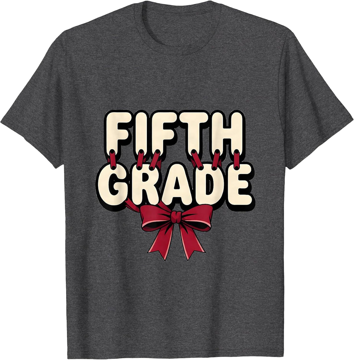 Men's Fifth Grade Coquette Ribbon Preppy Back To School Teacher T-Shirt - Dark Heather Grey