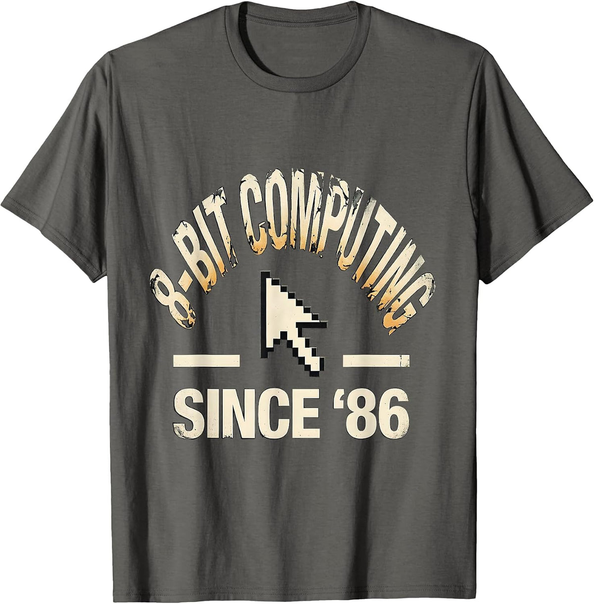 8-BIT COMPUTING SINCE '86 Grunge Vintage Retro Computing T-Shirt - Asphalt Grey