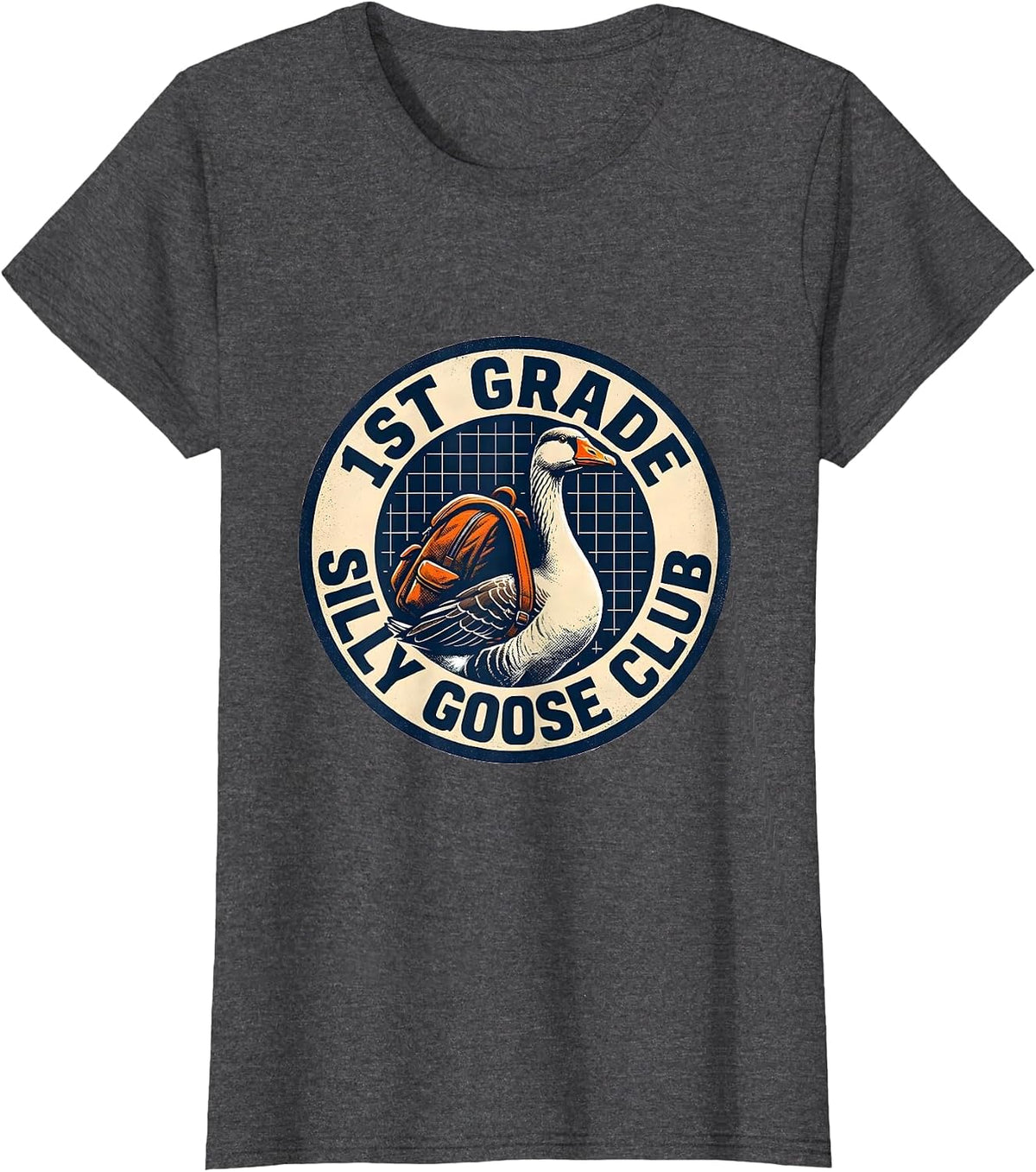 Women's 1st Grade Silly Goose Club Funny Teacher Back To School T-Shirt - Dark Heather Grey