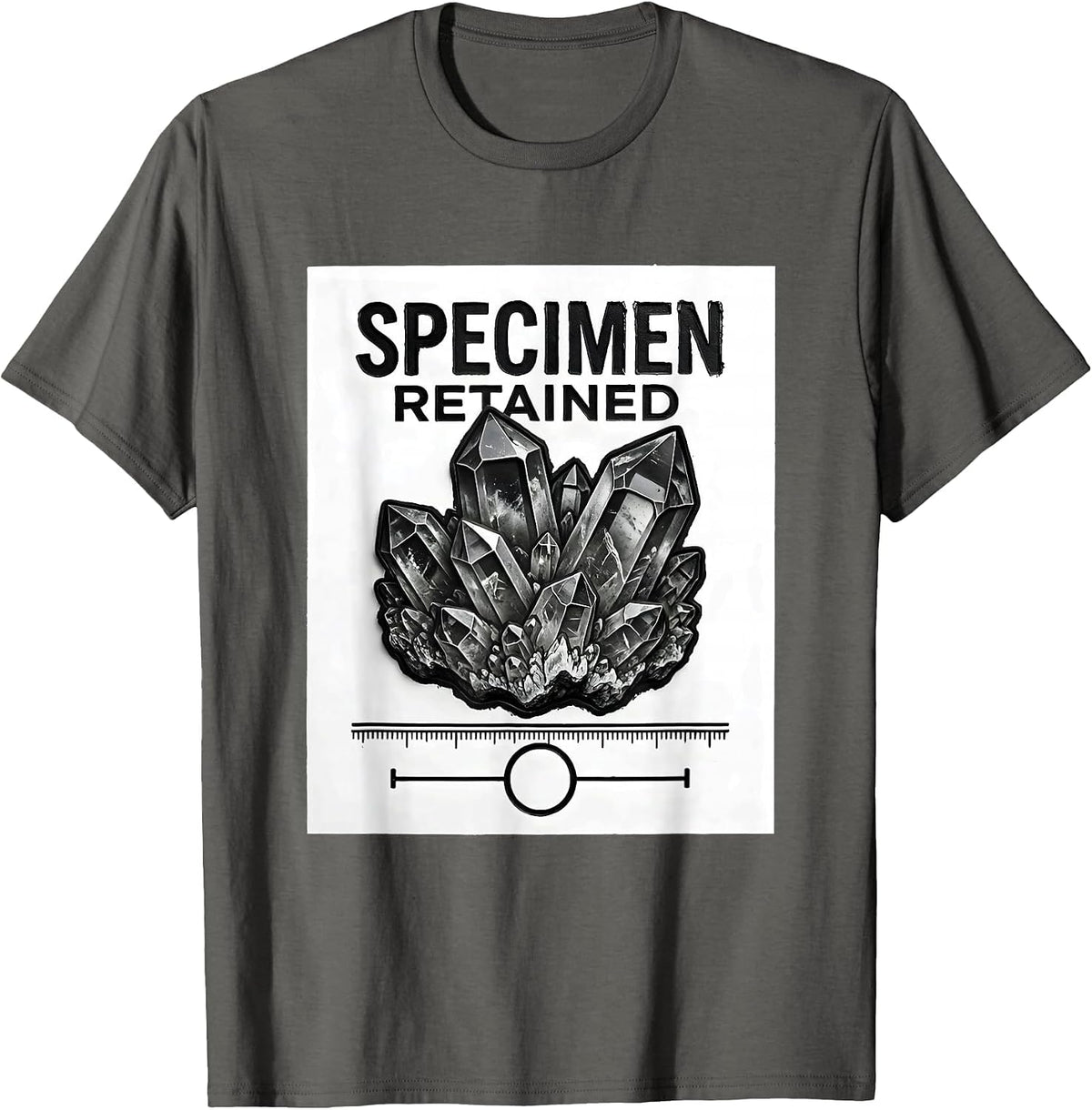 Specimen, Retained Rubber Stamp Geology Rock Collector Humor T-Shirt - Asphalt Grey