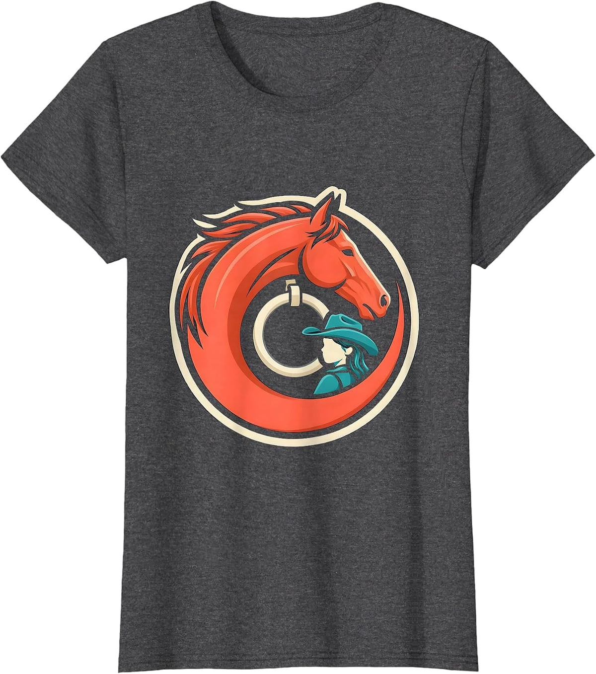Women's Horse and Cowgirl Badge Western Equestrian Lover T-Shirt - Dark Heather Grey
