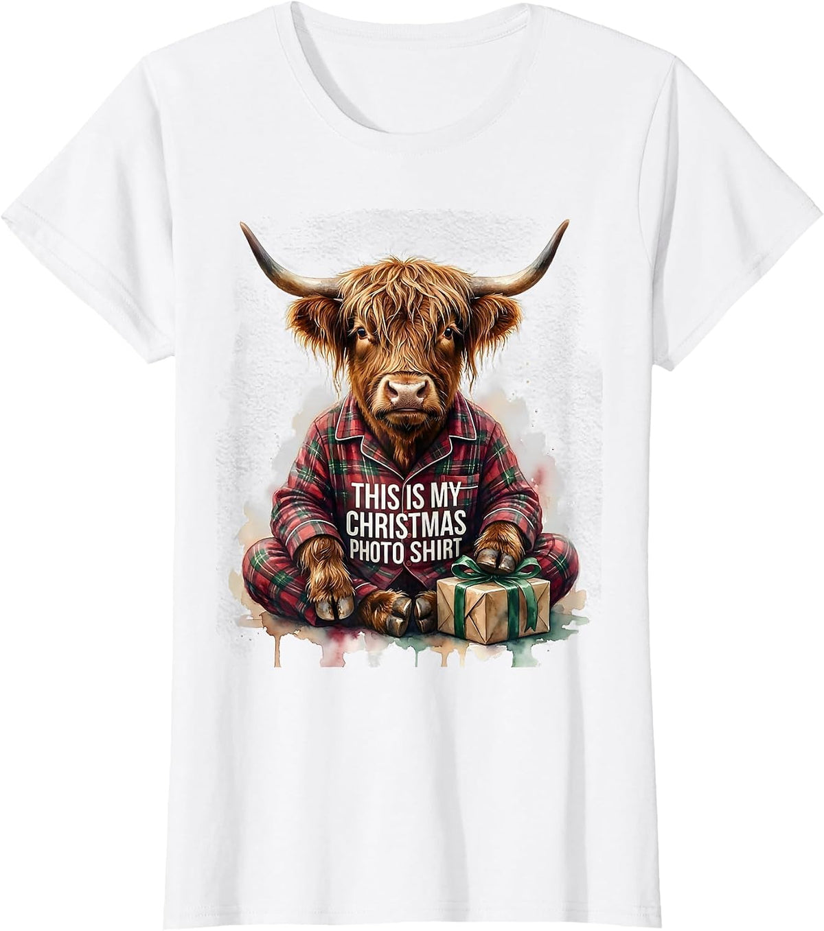 This Is My Christmas Photo Shirt Highland Cow Holiday Pajama T-Shirt - White