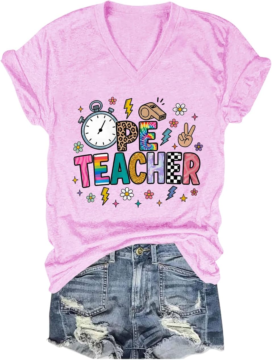 PE Teacher Shirt Funny Physical Education Teacher T-Shirt - V-Neck Pink-1