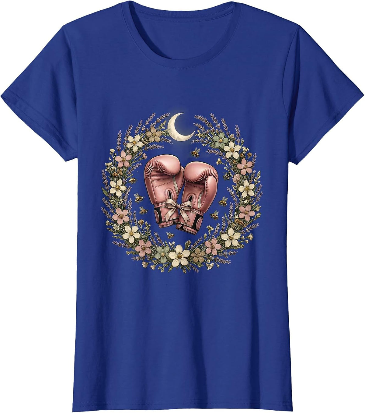 Women's Pink Boxing Gloves Breast Cancer Awareness Graphic T-Shirt - Royal Blue