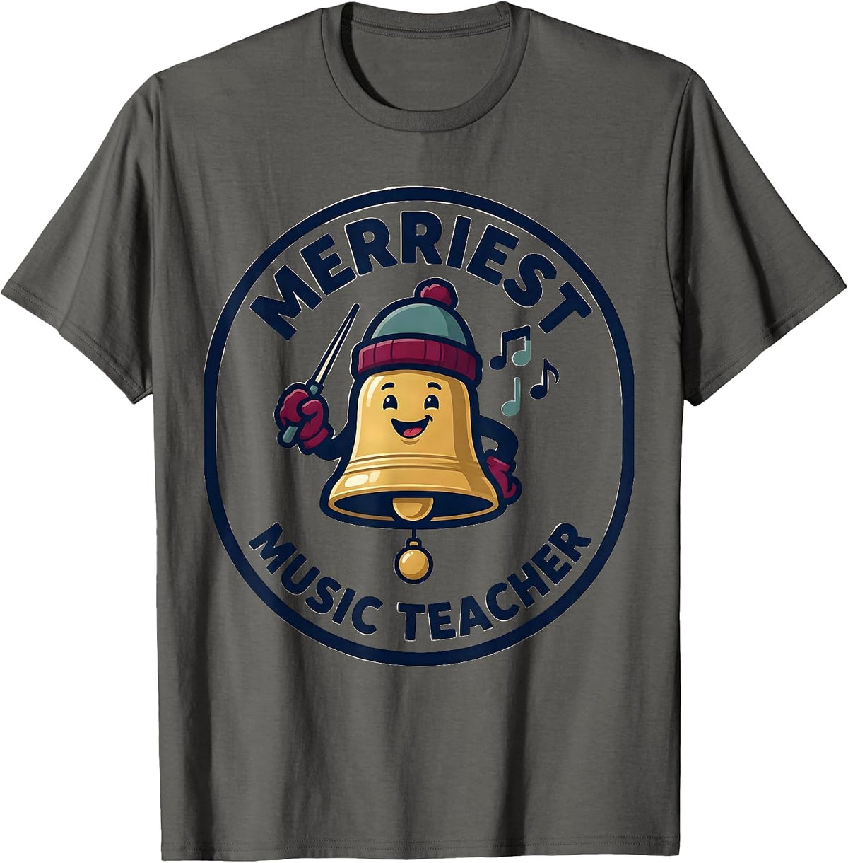 Merriest Music Teacher Funny Teacher Christmas Mascot Logo T-Shirt - Asphalt Grey