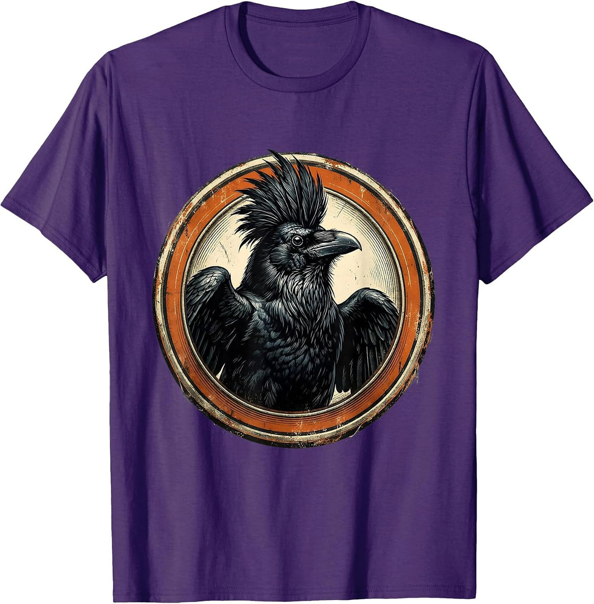 Defiant Crow Mohawk Punk Rock Bird Illustration T-Shirt - Purple