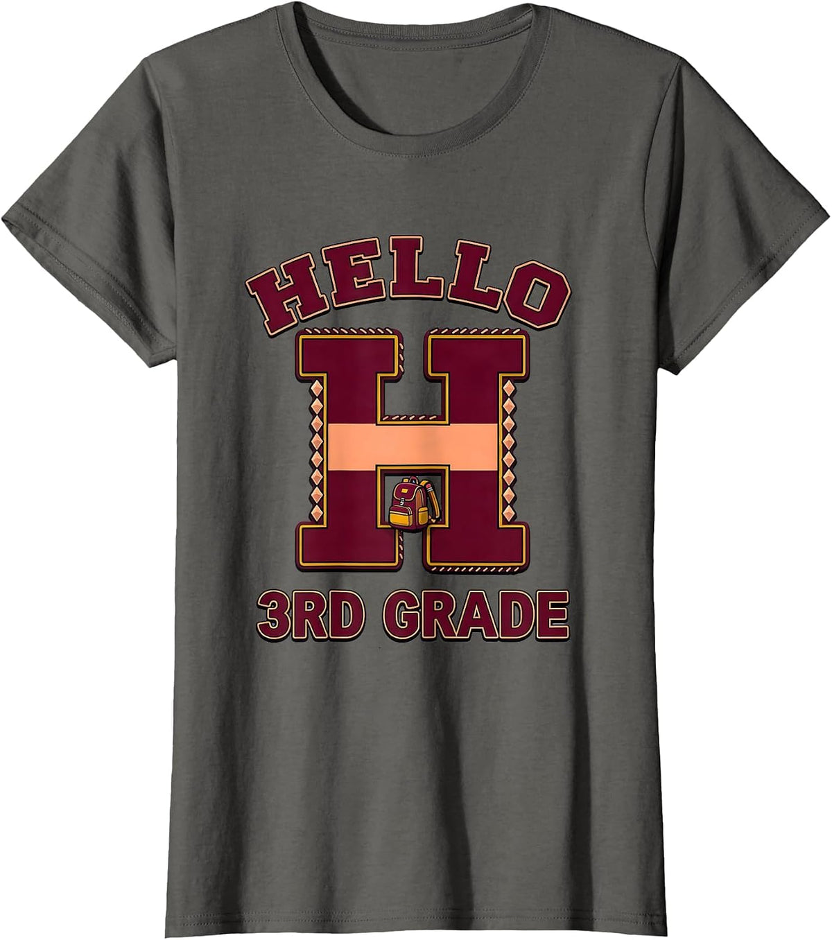 Women's Hello 3rd Grade Sparkle Varsity Back To School First Day T-Shirt - Asphalt Grey