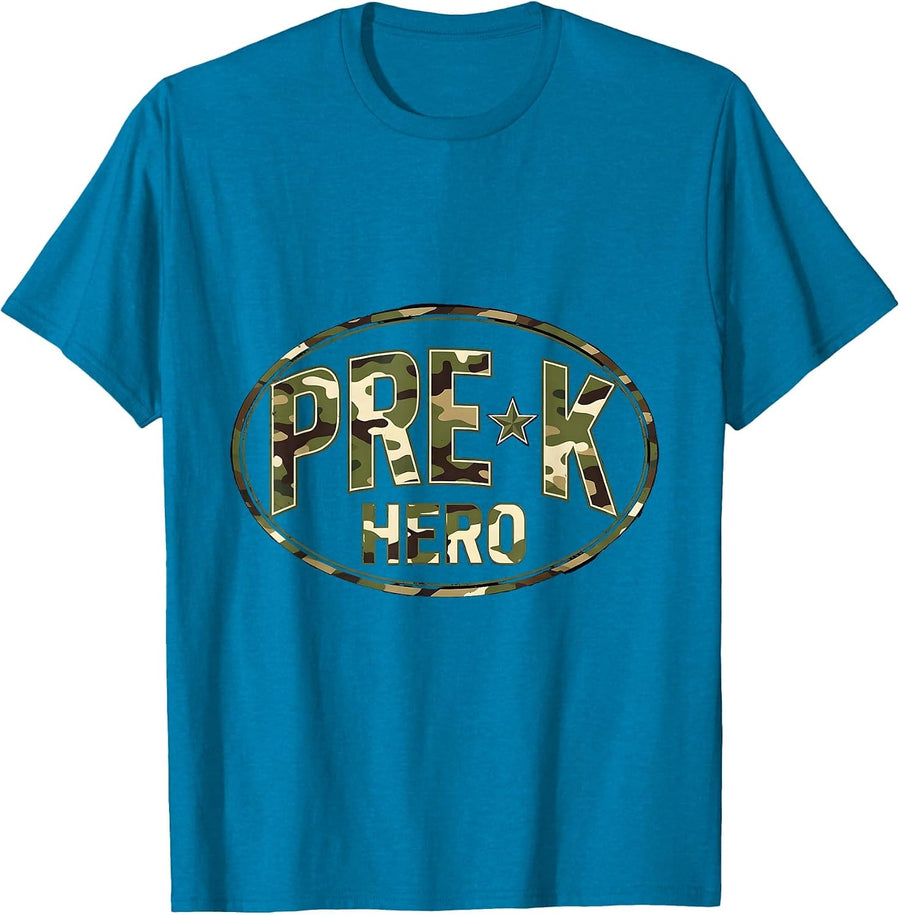 Pre-K Hero Camo Back To School Boys First Day Grade Level T-Shirt - Sapphire Blue
