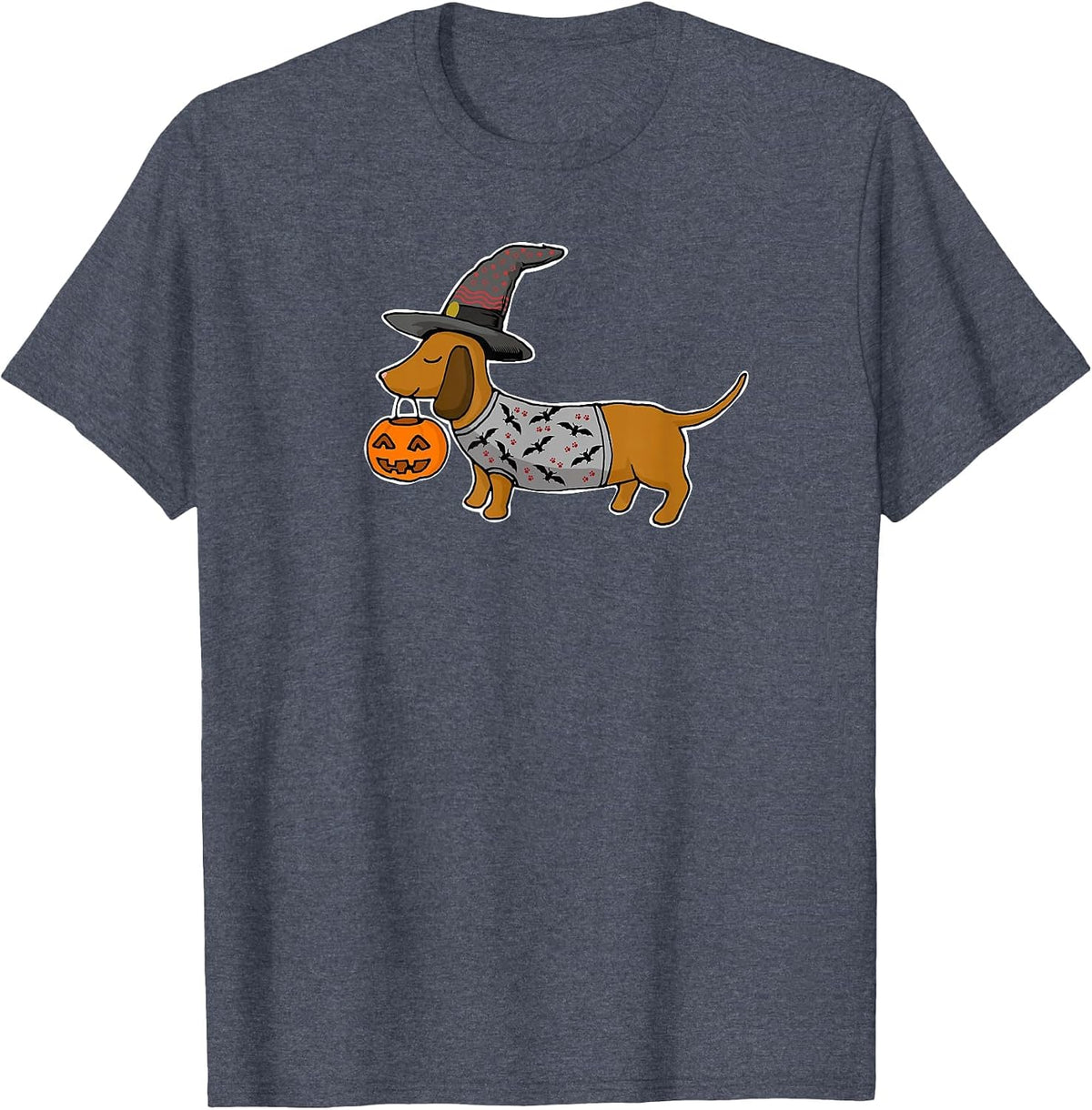Dachshund Halloween T-Shirt - Heather Blue