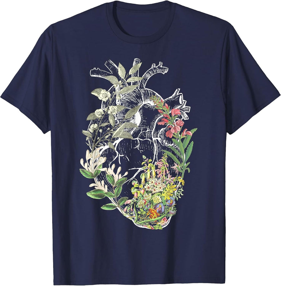 Anatomical Heart and Flowers Show Your Love T-Shirt - Navy Blue