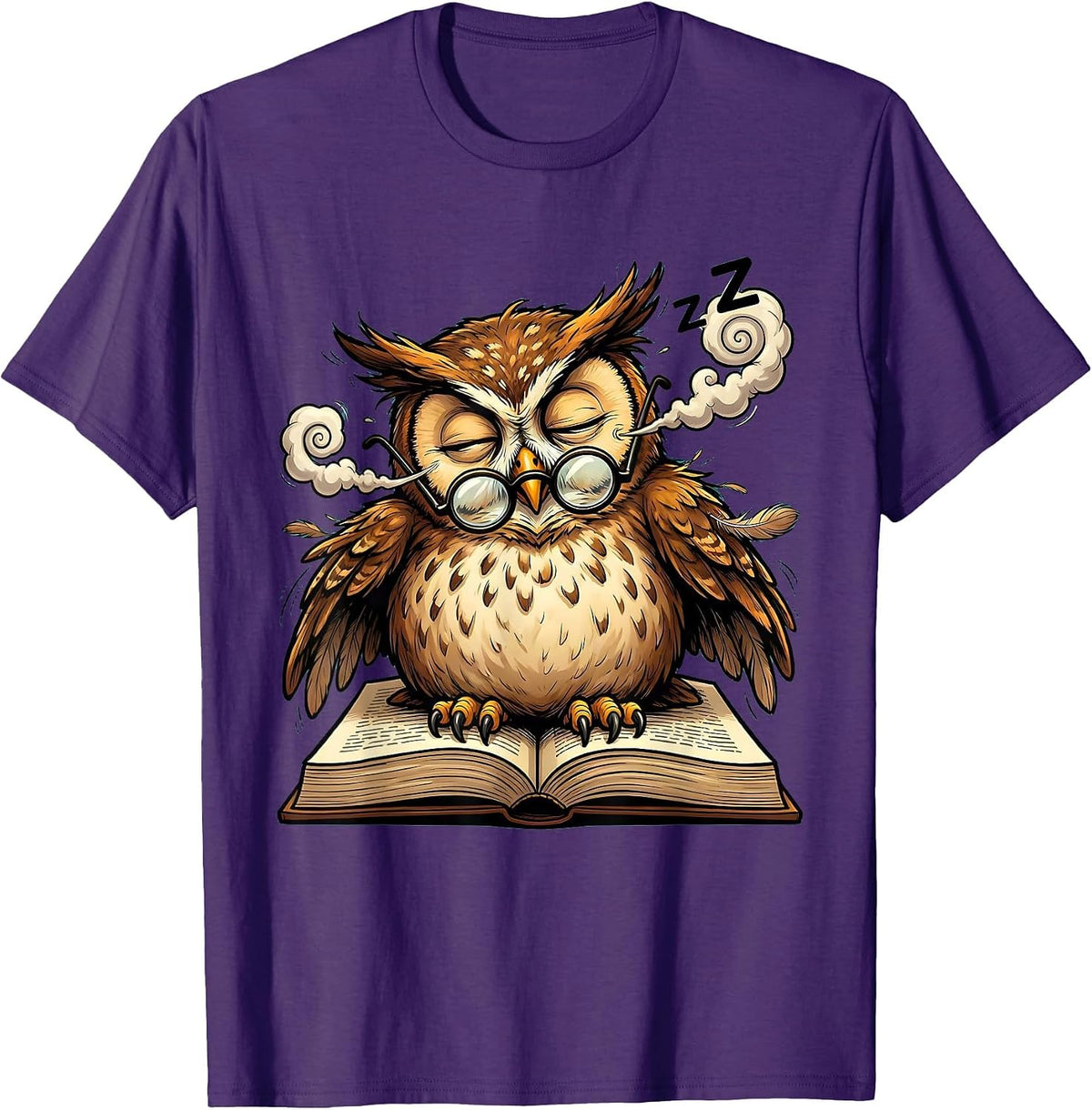 Men's Funny Sleepy Owl Reading Glasses Book Lover T-Shirt - Purple