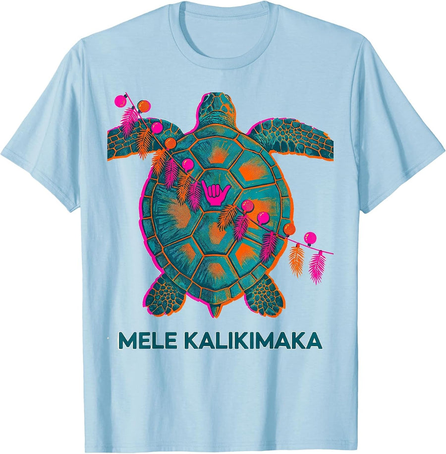 Men's Mele Kalikimaka Retro Hawaiian Christmas Surf Shaka Party T-Shirt - Baby Blue